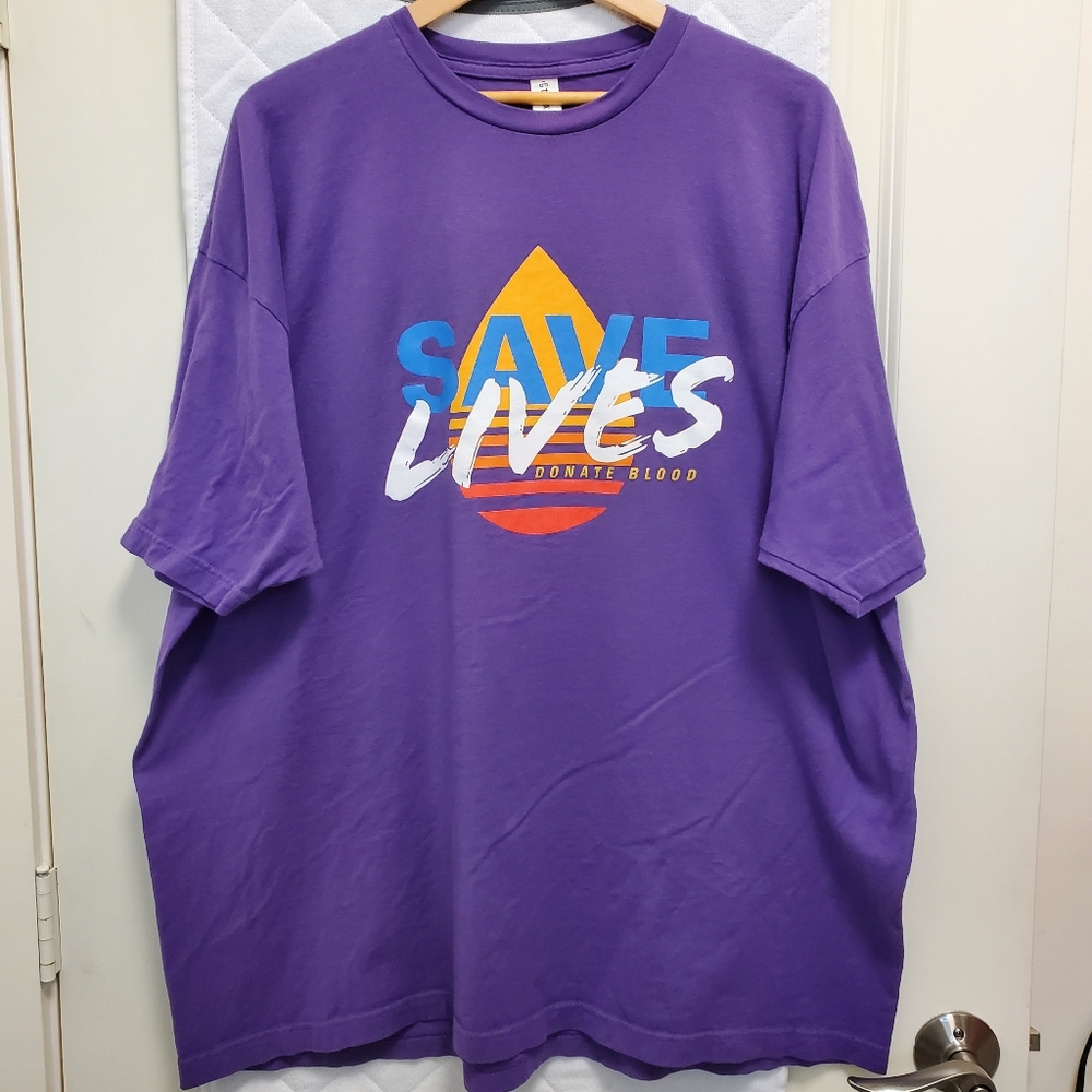 Tultex XXXL "Save Lives" purple t-shirt, purple, orange, blue, cotton